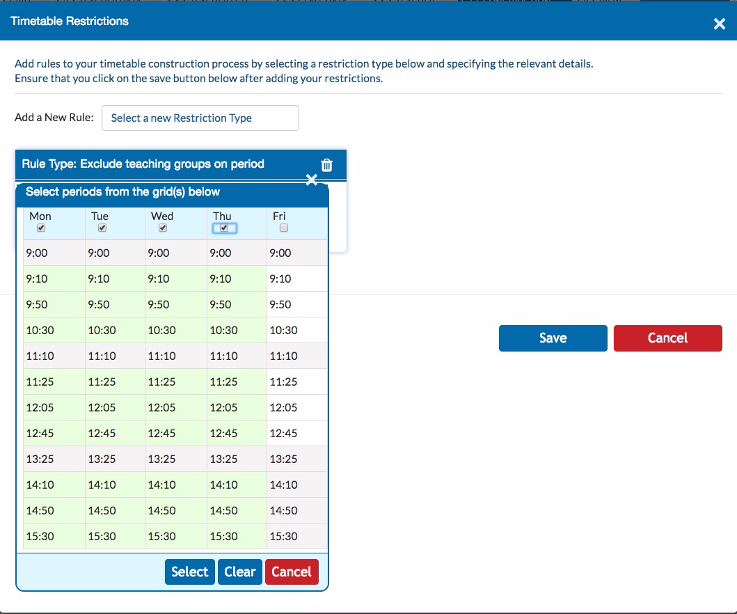 Grid Timetabling Method Timetable - Fixing/pinning Lessons on the Grid (Alternative Method)
